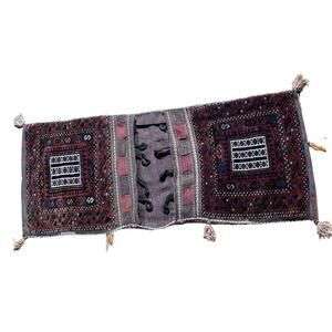 Antique Hand Woven Wool Camel Saddle Bag Double Kilim Rug Fringe